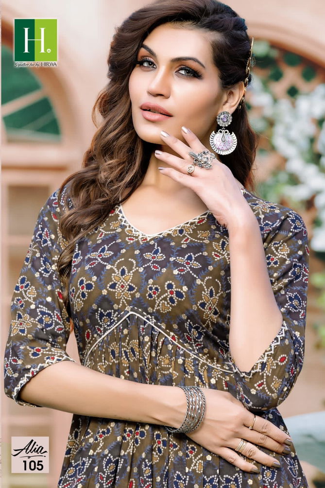 Alia By Hirwa 101-108 Party Wear Kurtis Catalog